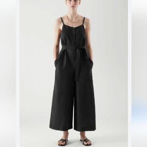 COS Linen Belted Wide Leg Jumpsuit Black 4